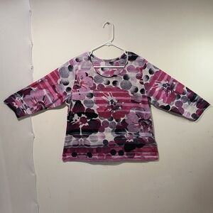 Alia Women's Large Petite Pink Long Sleeve Floral Blouse